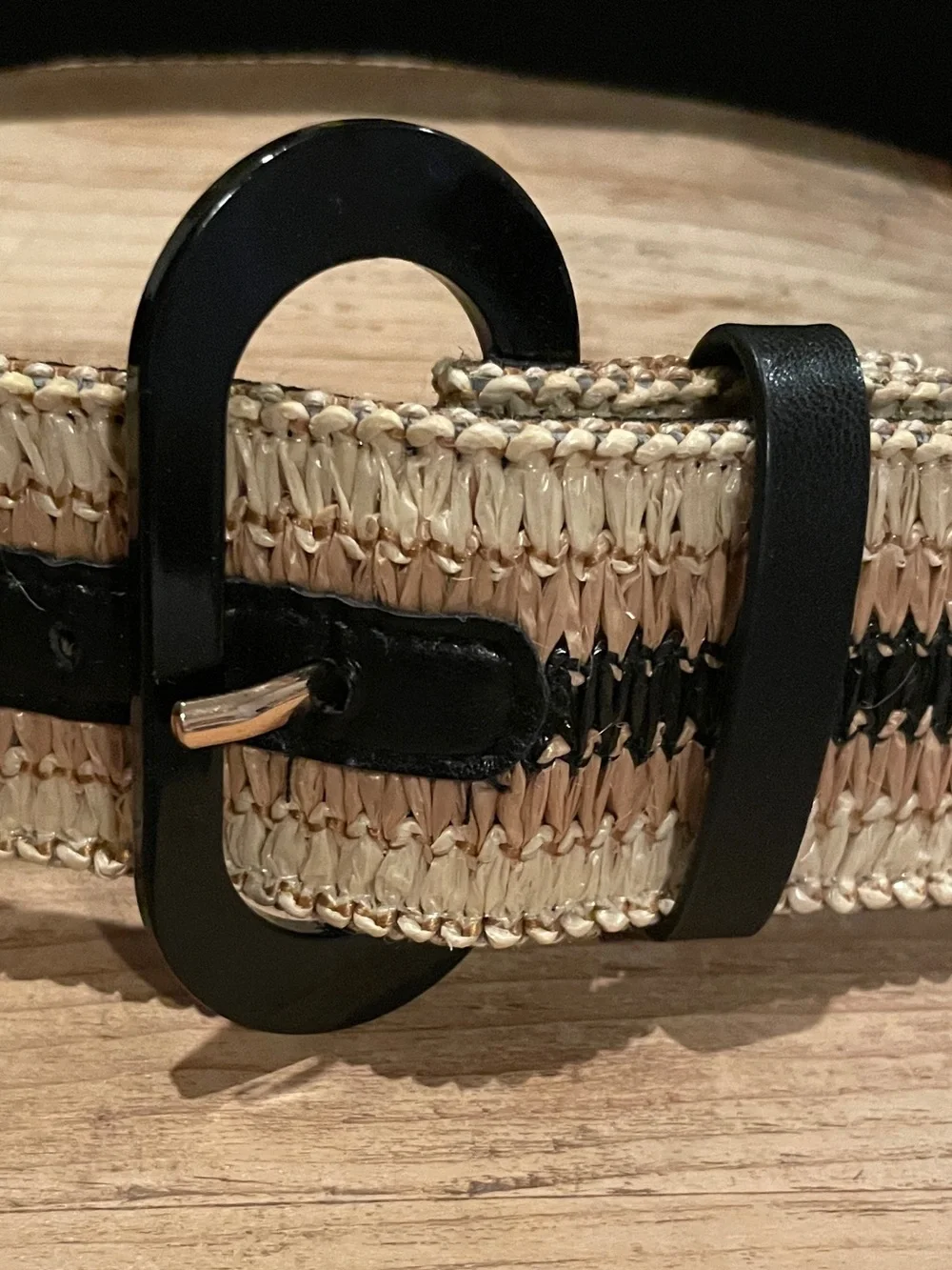 Brown Black Textured Woven Wide Belt beach lagum casual boho everyday OS
